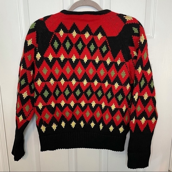 VINTAGE Cottage Core Handmade Knit Printed Red Cardigan Sweater small - Picture 6 of 6